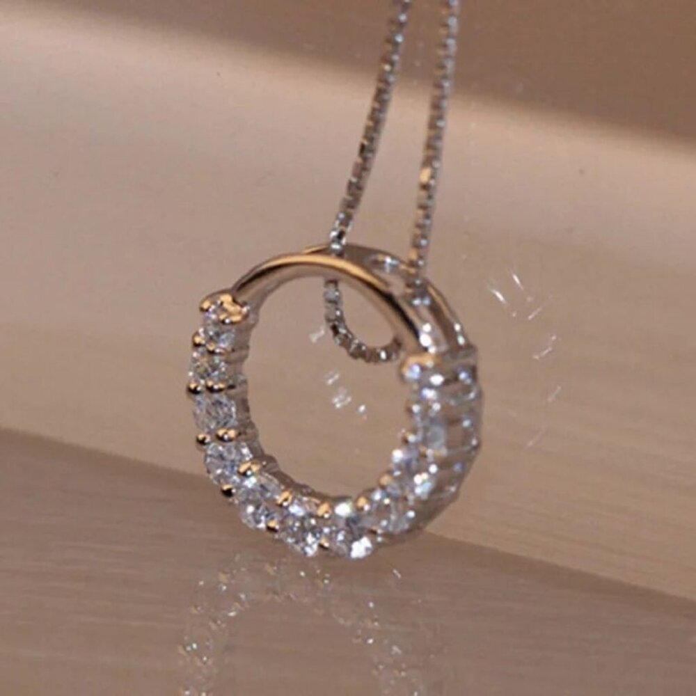 Diamond Solitaire Necklace 925 Sterling Silver - Picture 1 of 4